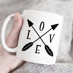 love arrow -cute white & black mug, trendy coffee mug, love mug with arrows, love arrows mug, gift for her, boho crossed