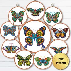 Set of 10 Mandala Butterfly Moth Cross Stitch Pattern
