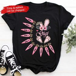 personalized nana's bunny carrots easter t-shirt, custom easter shirt, mom nana easter's day shirt, custom kids name shi