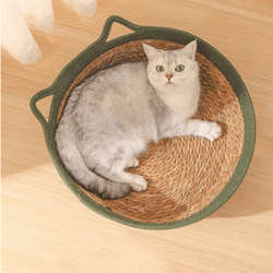 Pet Bed Summer Cool Rattan Cat Nest House Stylish Spleeing Basket Hand Woven Small Dog Breathable Bed Natural Plant Cush