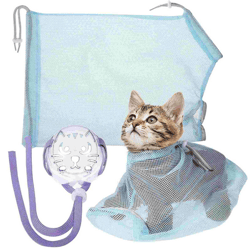 Adjustable Cat Washing Bag Breathable Mesh Cat Grooming Net Bag Kitten Restraint Bathing Bag with Muzzle