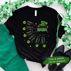 personalized nana shamrock shirt, custom grandkids grandma t shirt, st. patrick's day gift for grandpa happy st. patrick