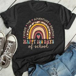 100th day of school teacher 100 days rainbow leopard boho t-shirt, 100 day shirt, 100th day of school celebration, stude