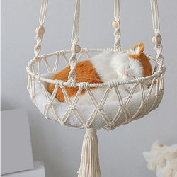 Cat Dog Cat Dog Puppy Macrame Bed House Cat Hanging Large Hammock Swing Accessories Gift Macrame Basket Cat's Bed Pet