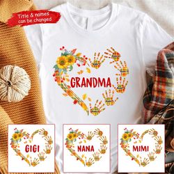custom grandma fall sunflowers handprints shirt with grandkids names personalized nana shirt with kids name t-shirt