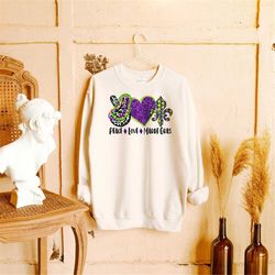 peace sweatshirt, love sweatshirt, mardi gras sweatshirt, retro sweatshirt, fat tuesday sweatshirt, mardi gras day, swea
