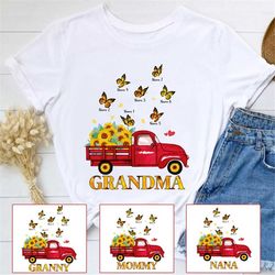 personalized grandma mom butterfly sunflowers grandkids name shirt, custom kids name shirt, gift for mimi gigi mother
