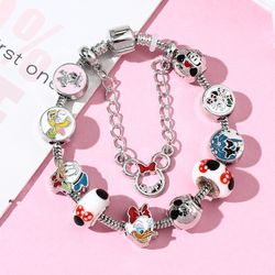 Fashion Disney Cartoon Cute Minnie Mickey Mouse Bracelet Silver Color Hand Chains Jewelry Gifts for Children