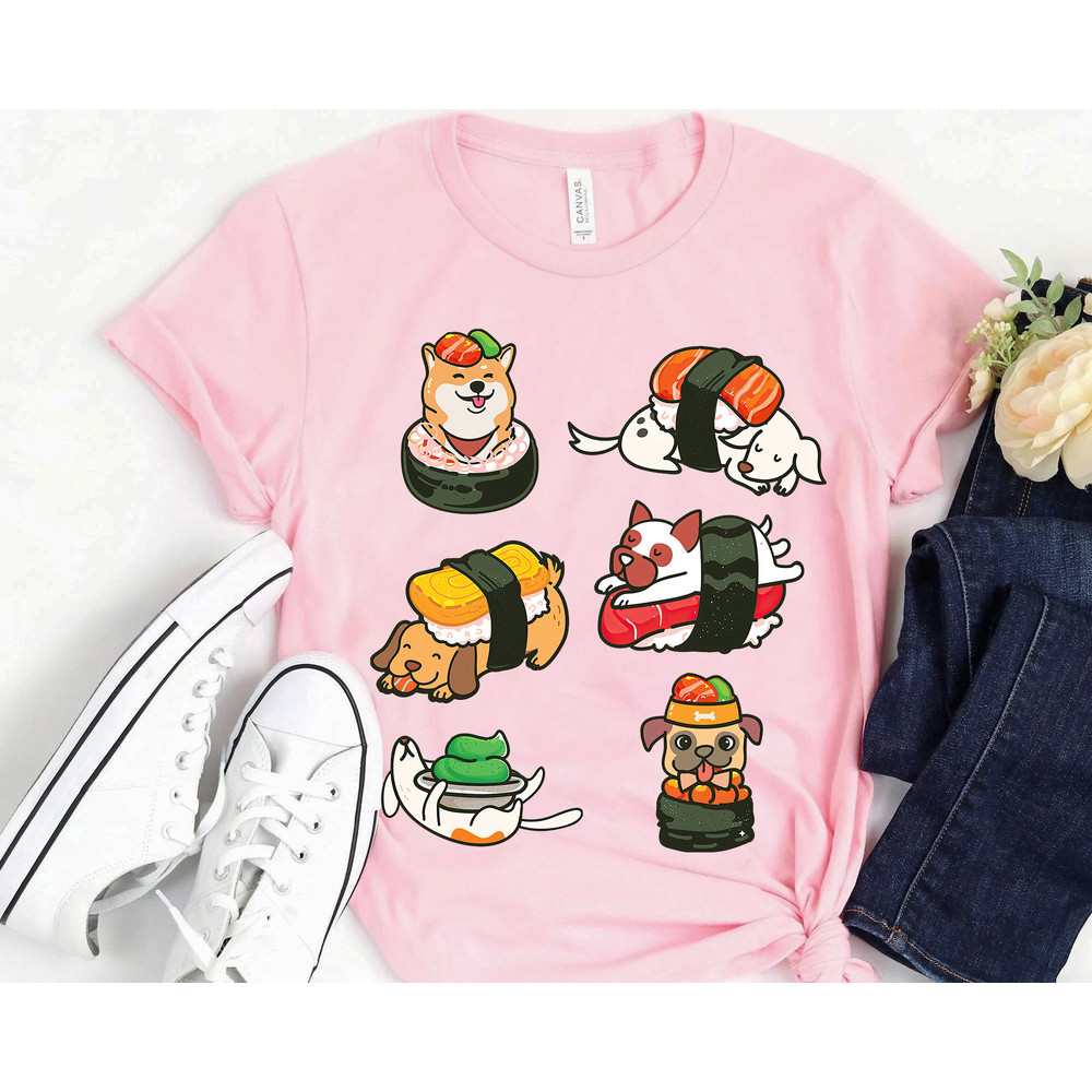 Cute Sushi Dogs T-Shirt, Japanese Anime Gift, Kawaii Anime Sushi Shirt, Dog Lover Shirt, Dog Owner Shirt, Vintage Dog Shirt, Food Lover Gift - 1.jpg