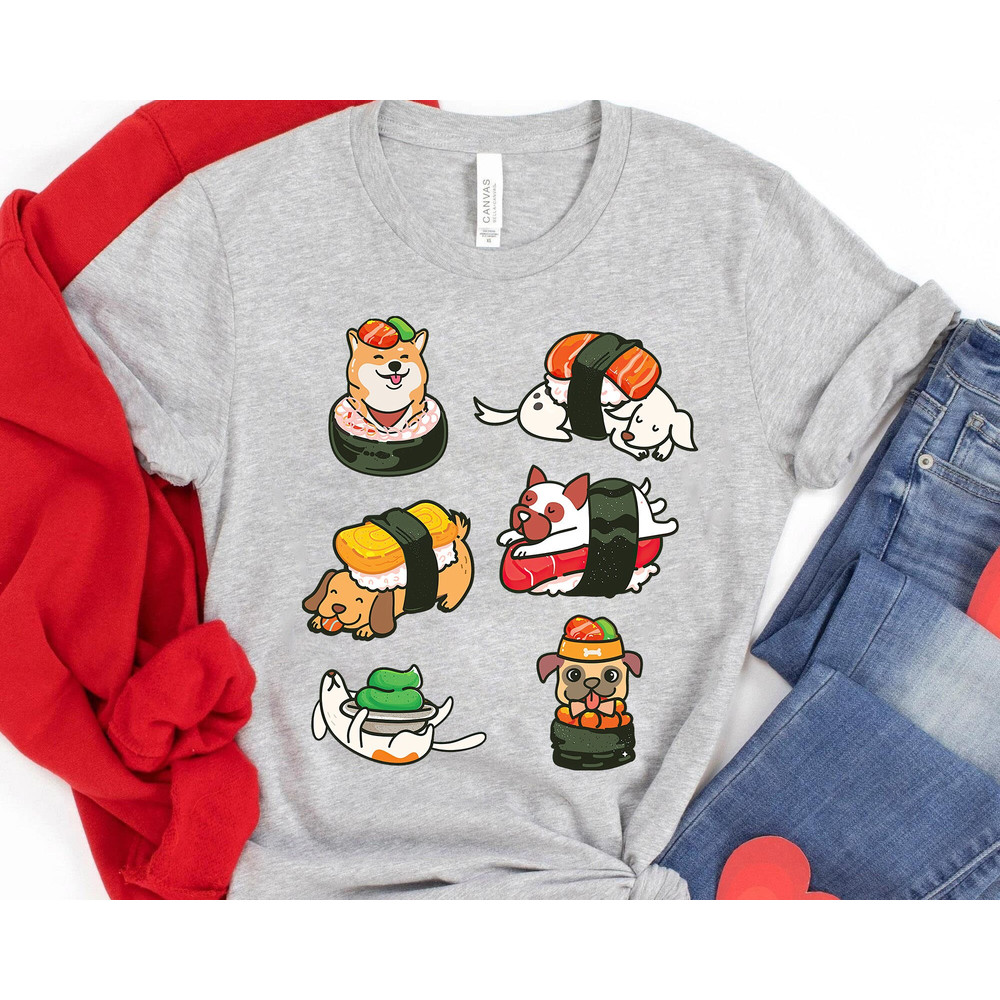Cute Sushi Dogs T-Shirt, Japanese Anime Gift, Kawaii Anime Sushi Shirt, Dog Lover Shirt, Dog Owner Shirt, Vintage Dog Shirt, Food Lover Gift - 2.jpg
