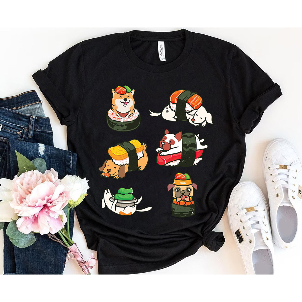 Cute Sushi Dogs T-Shirt, Japanese Anime Gift, Kawaii Anime Sushi Shirt, Dog Lover Shirt, Dog Owner Shirt, Vintage Dog Shirt, Food Lover Gift - 3.jpg