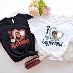 personalized i love my girlfriend shirt with photo,custom valentines day i love my girlfriend and boyfriend t-shirt,i lo