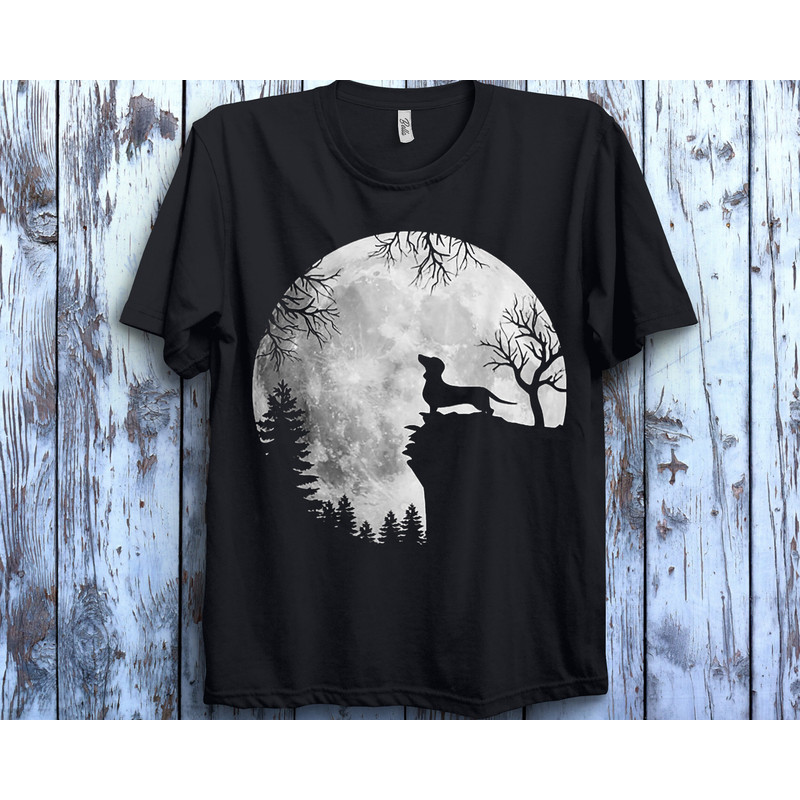 Retro Dachshund At The Moon T-Shirt, Dachshund and Moon T-Shirt, Moon T-Shirt, Funny Dachshund Dog Shirt,Family Matching Shirts,Cool Dog Tee - 2.jpg