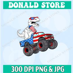 monster truck and t-rex dinosaur fourth of july png sublimation design download, t-rex png, 4th of july png, sublimate