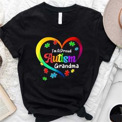 i'm a proud grandma love heart autism awareness puzzle t-shirt, autism month, in april we wear blue, infinity autism