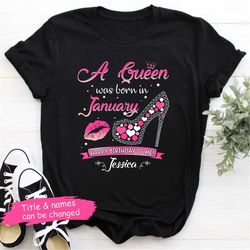 this queen was born in january birthday shirts for women t-shirt