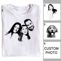 Custom Portrait From Photo Shirts, Customized Family Photo T-Shirt, Personalized Picture Tees, Cat Dog Photo, Kids Shirt
