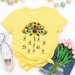 grandma personalized shirt, cute grandkids bee sunflowers shirt, mother's day gift, mom nana mimi gift, mother's day shi