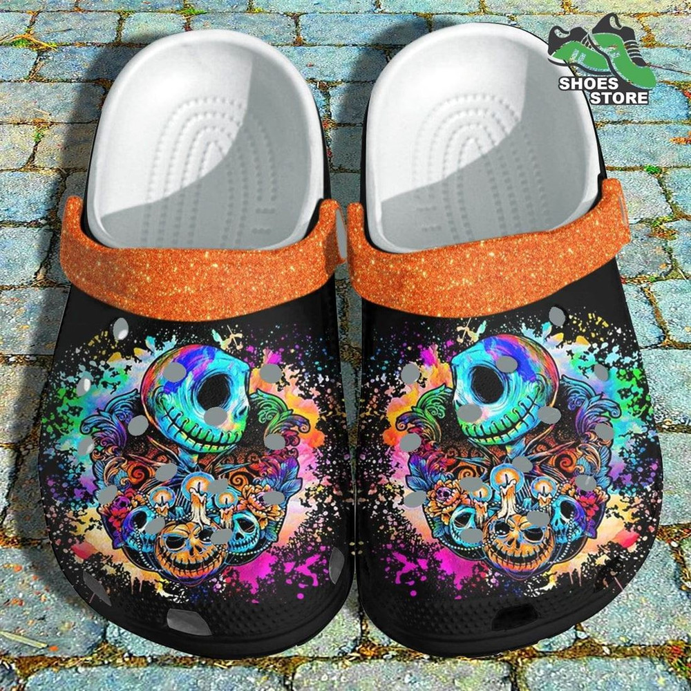 Halloween Jack Skellington Sally Hippie 420 Crocs Shoes, Evil Pumpkin Halloween Crocs Shoes.jpg