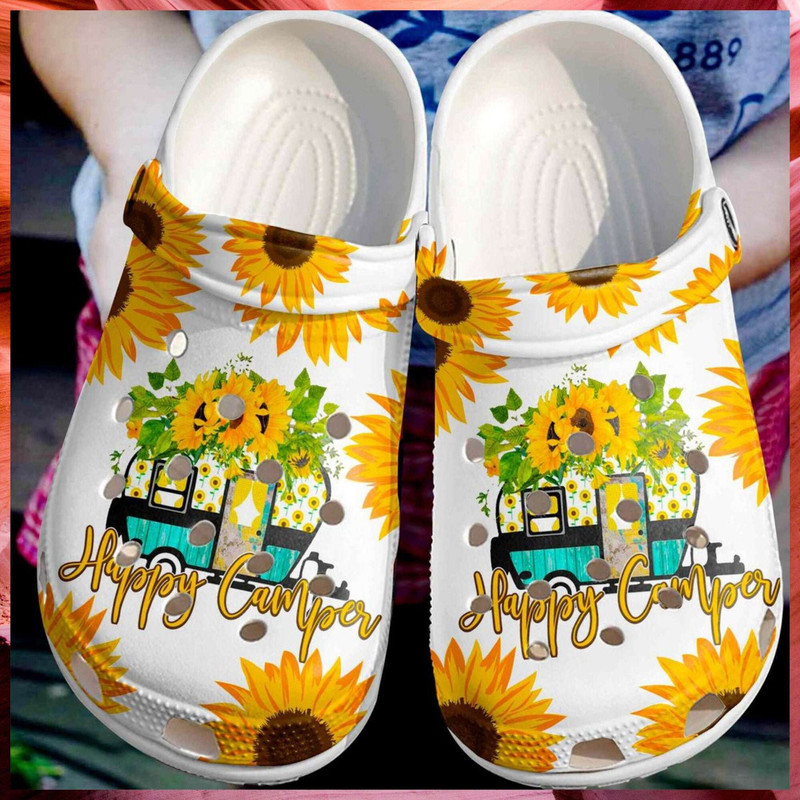 Happy Camper Sunflower Crocs Clog Shoes.jpg