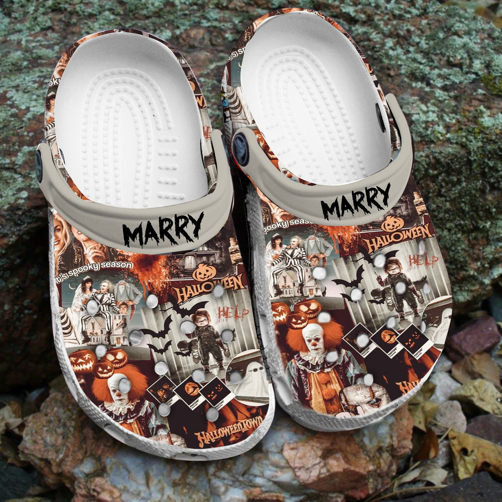Horror Fall Vintage Scary Faces Personalised Crocs Clog Shoes.jpg