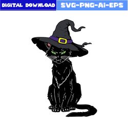 black cat with witch hat svg, black cat svg, black cat with svg, with svg, cat svg, halloween svg, png eps file