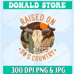 vintage raised on 90's country music bull skull western png, png high quality, png, digital download
