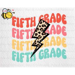Fifth Grade Stacked Leopard Lightning Bolt Png, Back To School Png, First Day Of School Png, Hello Fifth Grade Png, Gift