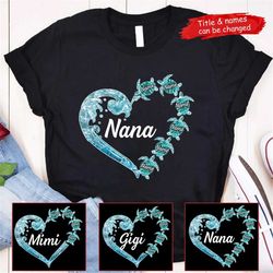 personalized grandma and grandkid's turtle t-shirt, nana turtle shirt, mother's day gift, gift for mom nana