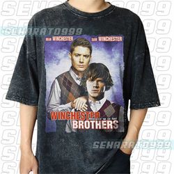 vintage wash winchester brother shirt, dean wincehester x sam winchester supernatural movie t-shirt, funny meme wc40