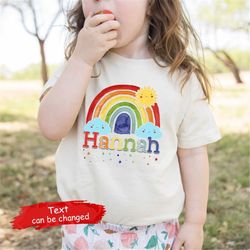 personalized rainbow birthday kids shirt, custom name girls toddler shirt, cute rainbow birthday tee, custom year old gi