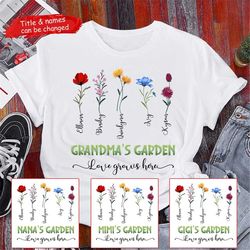 mother's day nana shirts, grandma's garden, custom grandkid names, flowers grandma shirt, personalized shirts, women shi