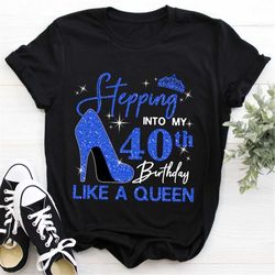 custom 40th birthday shirt for women, 40 years old birthday shirt, personalized birthday gift, stepping into my 40th bir