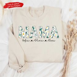 mama daisy flowers shirt, personalized mom shirt with kids names, gift for mom, mother's day shirt, custom kid's names m