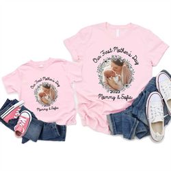 custom photo mother's day shirt, our first mother's day matching shirt, mother's day 2023 mommy and baby outfit, mother'
