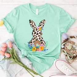 floral leopard bunny shirt, bunny shirt, cute easter bunny t-shirt, happy easter, shirt with bunnies, easter gift, happy