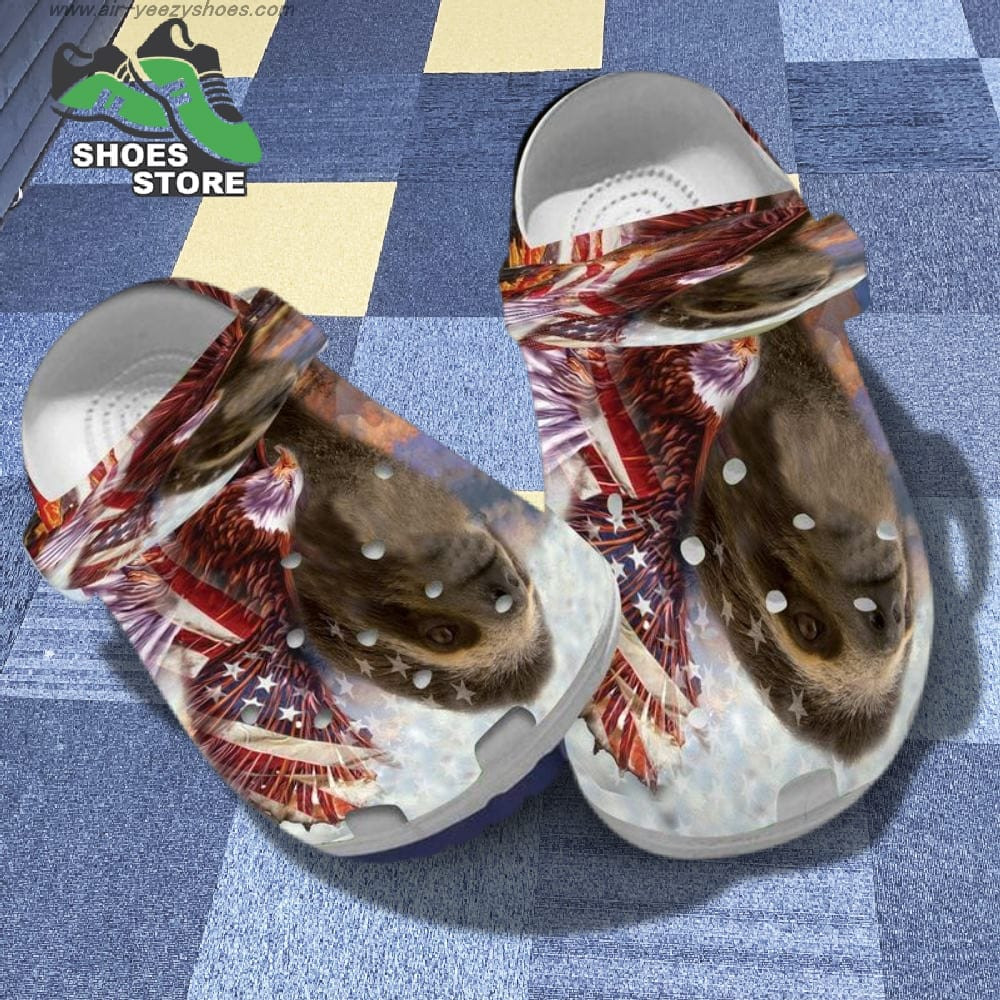Lovely Sloth Eagle Usa Flag For Sloth Lover Crocs Shoes.jpg
