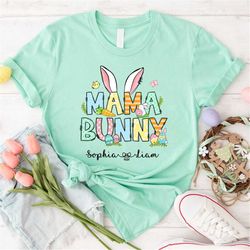 mama bunny shirt, custom mama shirt, personalized mom shirt, kids names shirt, easter mom shirt, gift for mom, easter gi
