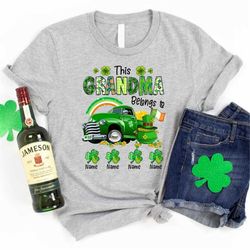 personalized st. patrick day grandma shirt, this grandma belongs to kids' name shirt, custom grandma nana mimi  gigi tee