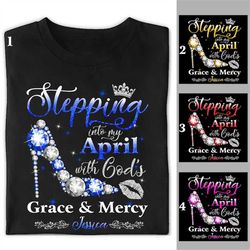 custom april birthday shirt for women, personalized april birthday shirt, april queen,stepping into my april birthday wi