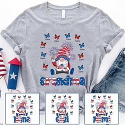 personalized grandma shirt, gnome nana shirt 4th of july shirt for grandma blessed grandma with grandkids butterfly falg