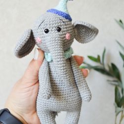Crochet baby elephant toy, amigurumi stuffed elephant, soft safari animals, handmade baby gift