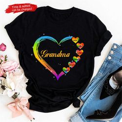 personalized grandma colorful heart shirt, custom nana shirt with grandkids names, family gift, mothers day gift for nan