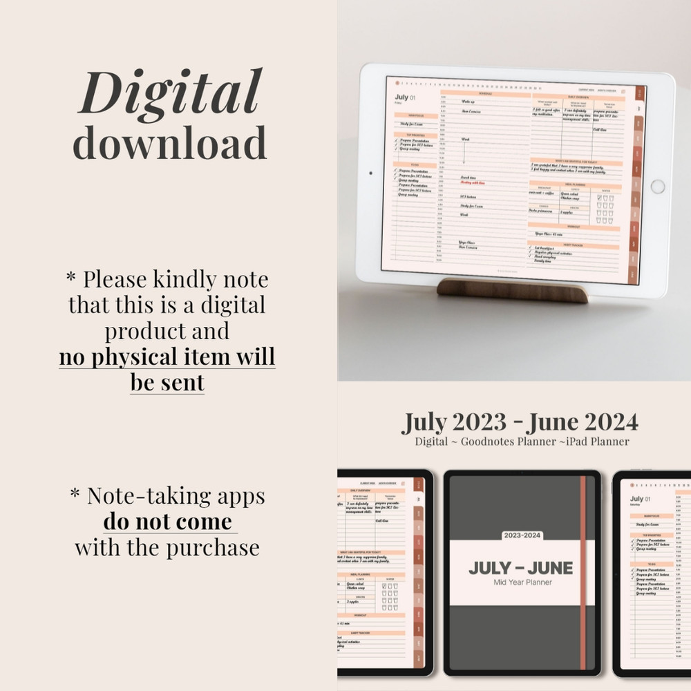 Minimalist Mid Year Digital Planner, July 2023 June 2024, Dated daily, monthly and weekly planner, Monday Sunday Start (11).jpg