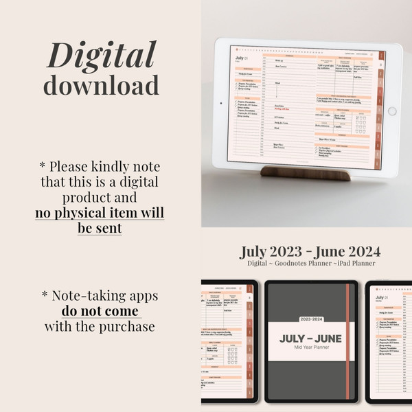 Minimalist Mid Year Digital Planner, July 2023 June 2024, Dated daily, monthly and weekly planner, Monday Sunday Start (11).jpg