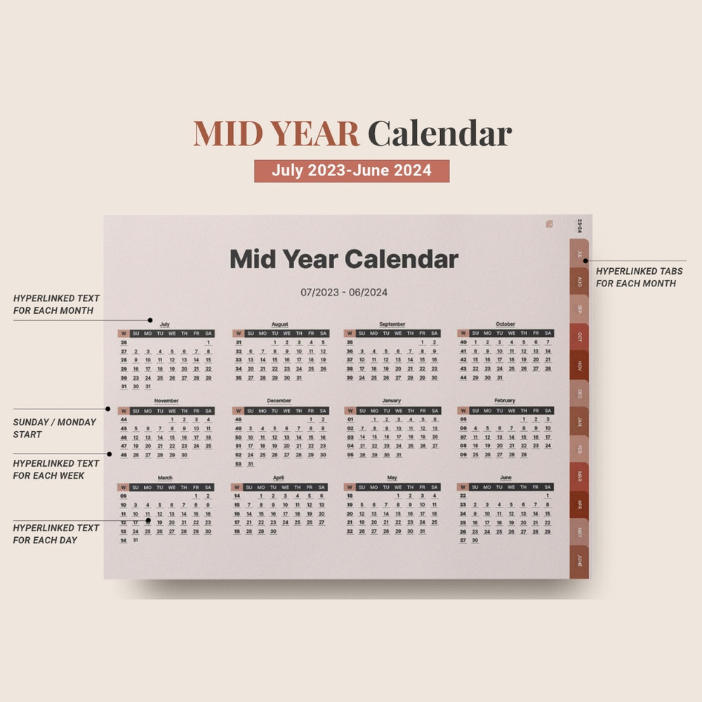 Minimalist Mid Year Digital Planner, July 2023 June 2024, Dated daily, monthly and weekly planner, Monday Sunday Start (8).jpg