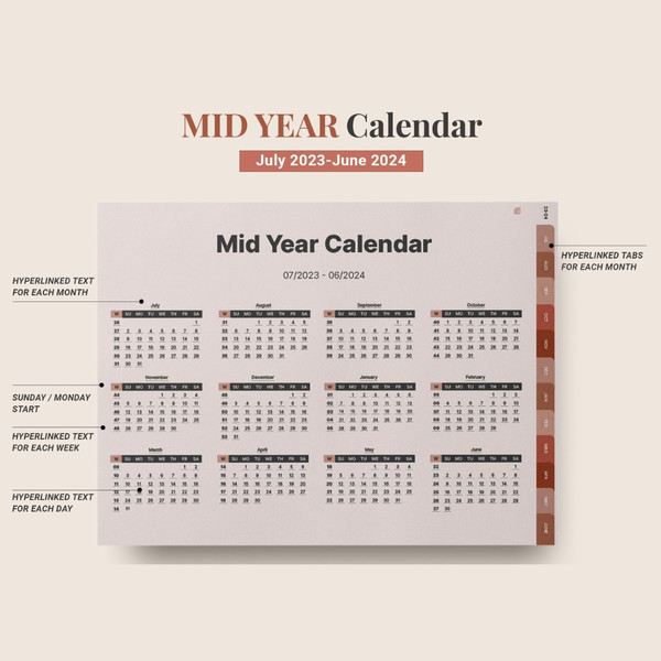 Minimalist Mid Year Digital Planner, July 2023 June 2024, Dated daily, monthly and weekly planner, Monday Sunday Start (8).jpg