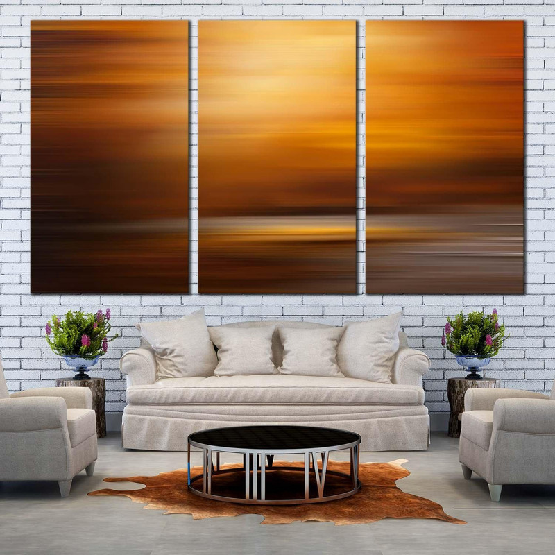 Abstract Background Canvas Print, Yellow Orange Abstract Sunset 3 Piece Canvas Wall Art