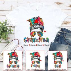 personalized grandma mom summer watermelon messy bun kids name shirt, custom nana gigi grandkid tee gift