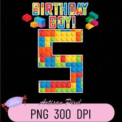Cute 5th Birthday Png, 5 Years Old Building Block Kids Png